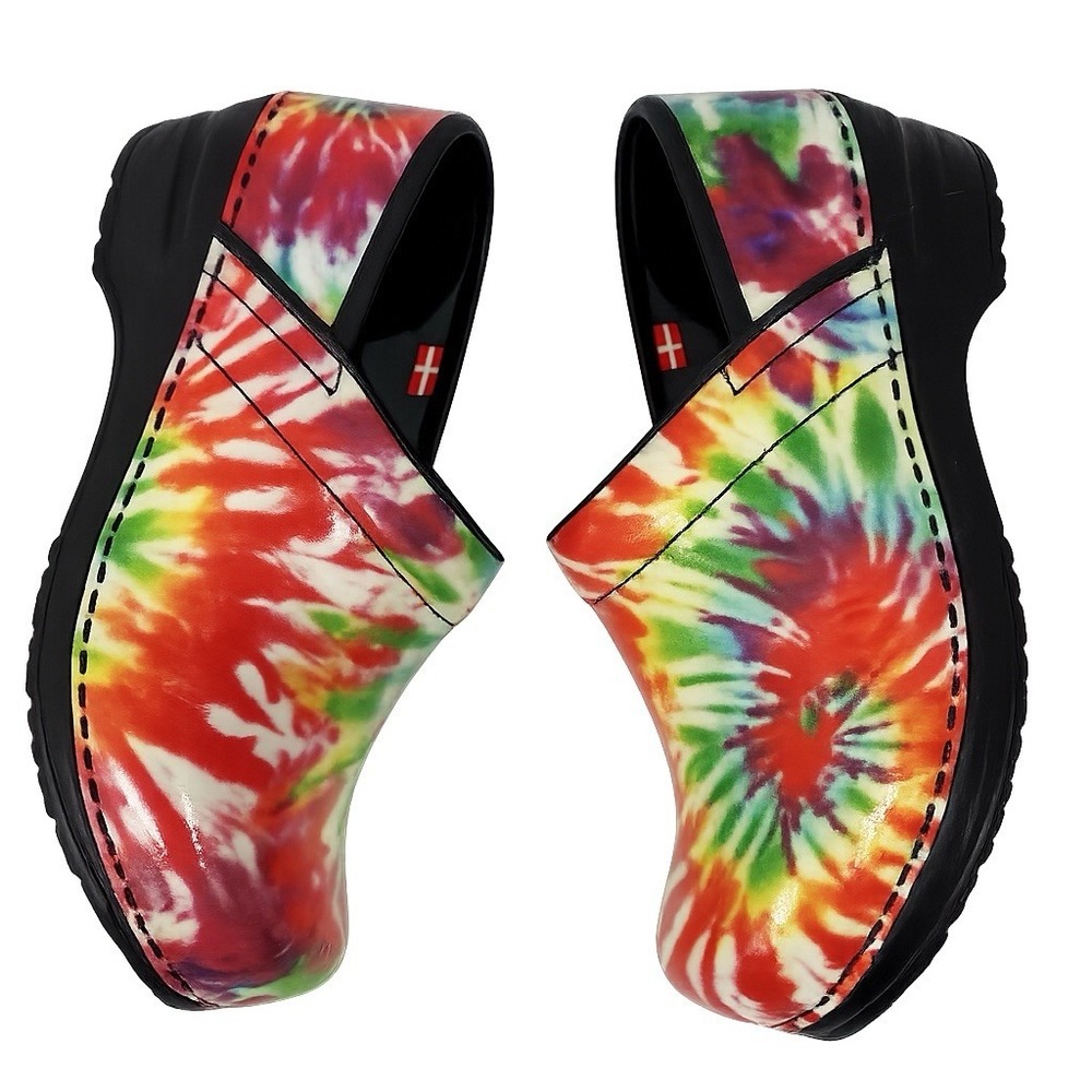 Sanita Pro Women's Clogs EU 38 US 8 Patent Leather Tie Dye Healthcare Nurse Food
